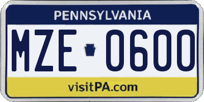 PA license plate MZE0600