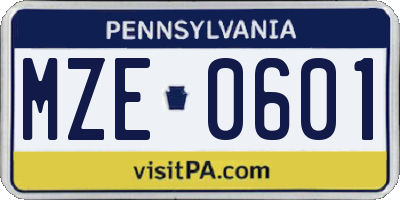 PA license plate MZE0601