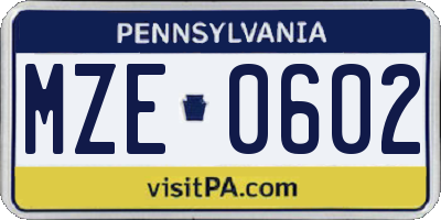 PA license plate MZE0602