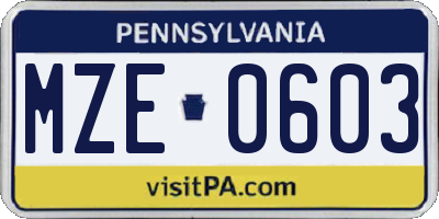 PA license plate MZE0603