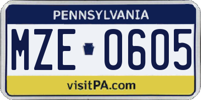 PA license plate MZE0605