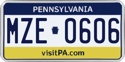 PA license plate MZE0606