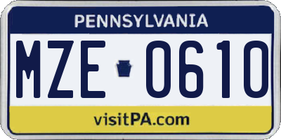 PA license plate MZE0610