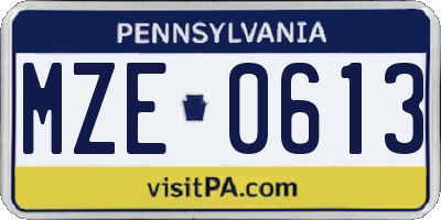 PA license plate MZE0613