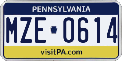 PA license plate MZE0614