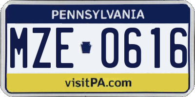 PA license plate MZE0616