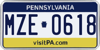 PA license plate MZE0618