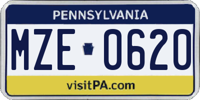 PA license plate MZE0620