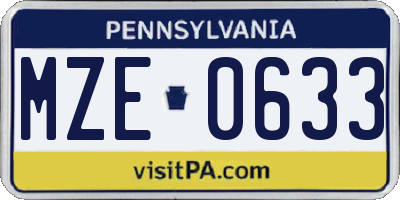 PA license plate MZE0633
