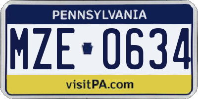 PA license plate MZE0634