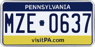 PA license plate MZE0637