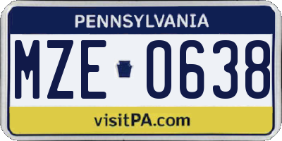 PA license plate MZE0638