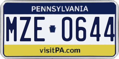PA license plate MZE0644