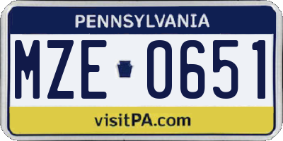PA license plate MZE0651