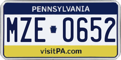 PA license plate MZE0652