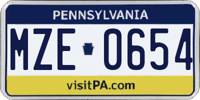 PA license plate MZE0654