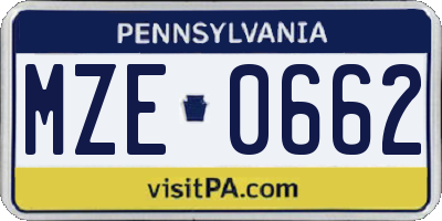 PA license plate MZE0662