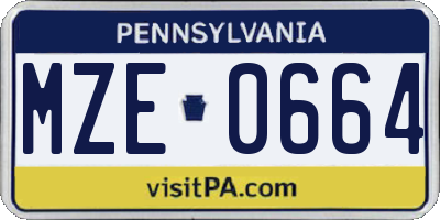 PA license plate MZE0664