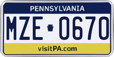PA license plate MZE0670