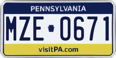 PA license plate MZE0671