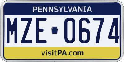 PA license plate MZE0674