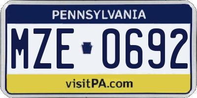 PA license plate MZE0692