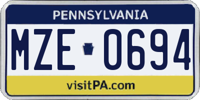 PA license plate MZE0694