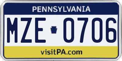 PA license plate MZE0706