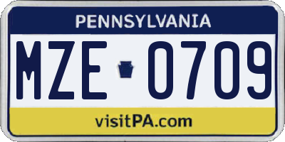 PA license plate MZE0709