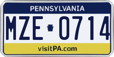 PA license plate MZE0714