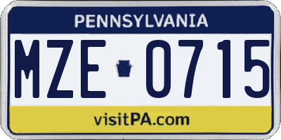 PA license plate MZE0715