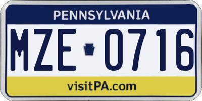 PA license plate MZE0716