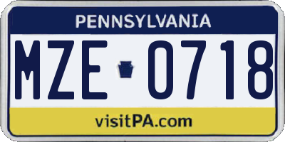 PA license plate MZE0718