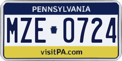 PA license plate MZE0724