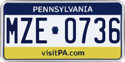 PA license plate MZE0736