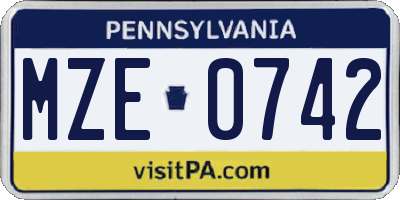 PA license plate MZE0742