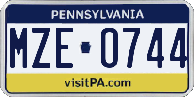 PA license plate MZE0744