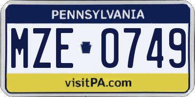 PA license plate MZE0749