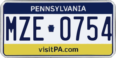 PA license plate MZE0754