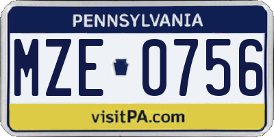 PA license plate MZE0756