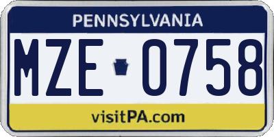 PA license plate MZE0758