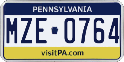 PA license plate MZE0764