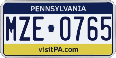 PA license plate MZE0765