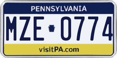 PA license plate MZE0774