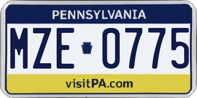 PA license plate MZE0775