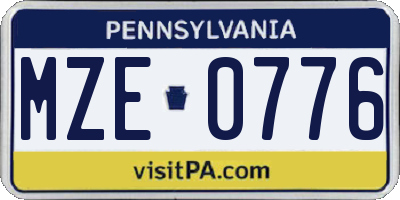 PA license plate MZE0776