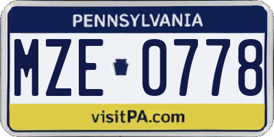 PA license plate MZE0778