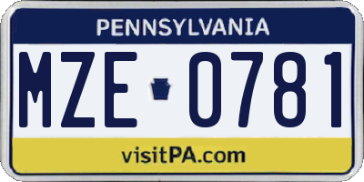 PA license plate MZE0781
