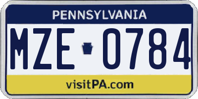 PA license plate MZE0784