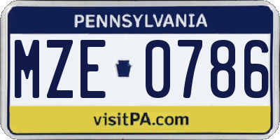 PA license plate MZE0786